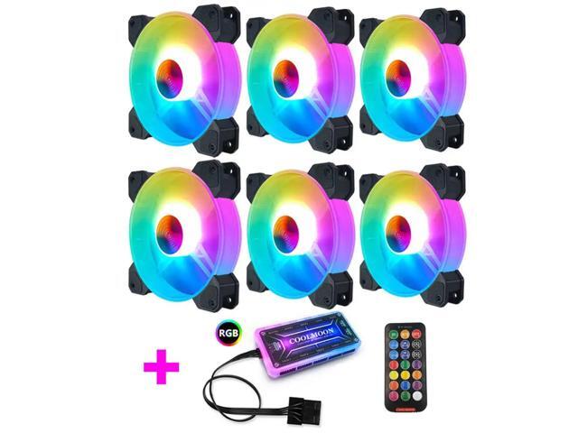 6 Pack RGB Case Fans COOLMOON 120mm Silent Computer Cooling PC Case Fan Addressable RGB Color Changing LED Fan with Remote Control Music Rhythm