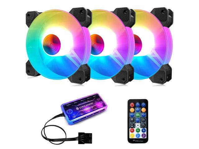 3 Pack RGB Case Fans COOLMOON 120mm Silent Computer Cooling PC Case Fan Addressable RGB Color Changing LED Fan with Remote Control Music Rhythm