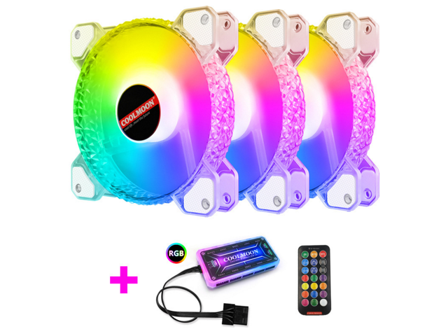 3 Pack RGB Case Fans COOLMOON 120mm Silent Computer Cooling PC Case Fan Addressable RGB Color Changing LED Fan with Remote Control Music Rhythm
