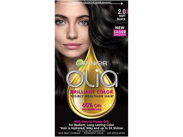 Garnier Olia Oil Powered Permanent Hair Color, 2.0 Soft Black, 1 Kit