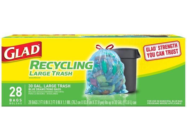 Glad Large Drawstring Recycling Bags - 30 Gallon Blue Trash Bag - 28 Count