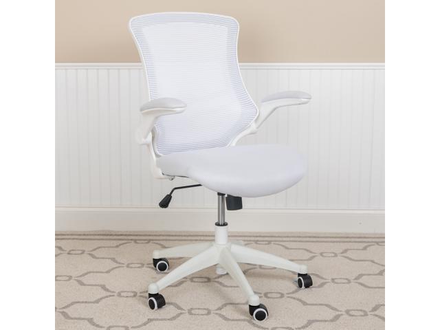 Flash Furniture Mid-Back White Mesh Swivel Ergonomic Task Office Chair with White Frame and Flip-Up Arms