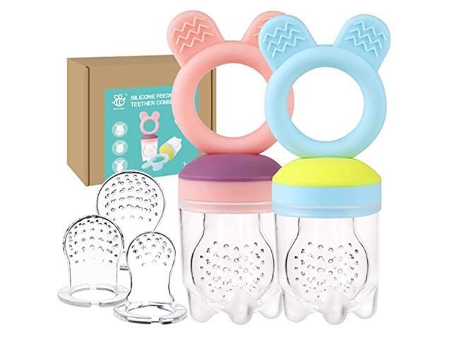 baby fruit food feeder pacifierteether toys set - silicone fresh food feeder teether with 3 mesh silicone bags and teething toy