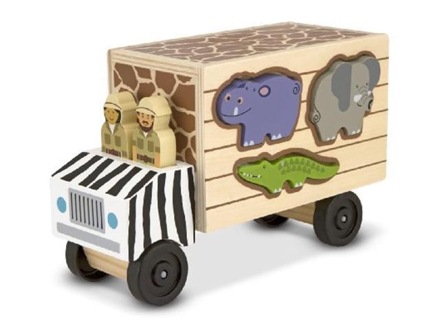 melissa & doug 15180 rescue shape sorting truck wooden toy with 7 animals and 2 play figures