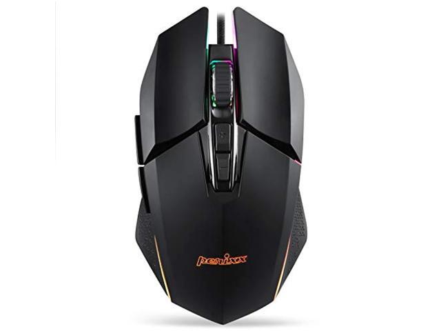 Perixx MX-2500B Wired Gaming Mouse 5 Adjustable DPI Presets 500-10800 RGB Lighting 7 Programmable Buttons Omron Switches Ergonomic Design for
