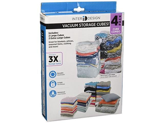 idesign vacuum storage cube bags with resealable closures for closets drawers - set of 4 multiple sizes