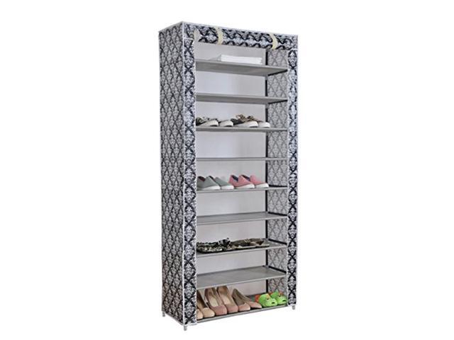 uniware peva material tall roll up 10 tiers shoe rack with dustproof cover closet shoe storage 63 x 29 x 12 inches white
