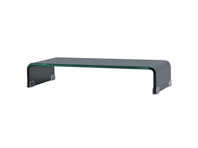 vidaxl tv stand monitor riser 236' black glass laptop console lcd desk shelf