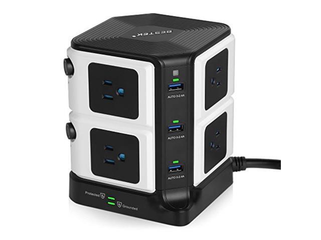 bestek usb power strip 8-outlet surge protector 1500 joules with 40w/8a 6 usb charging station etl listed dorm room accessories