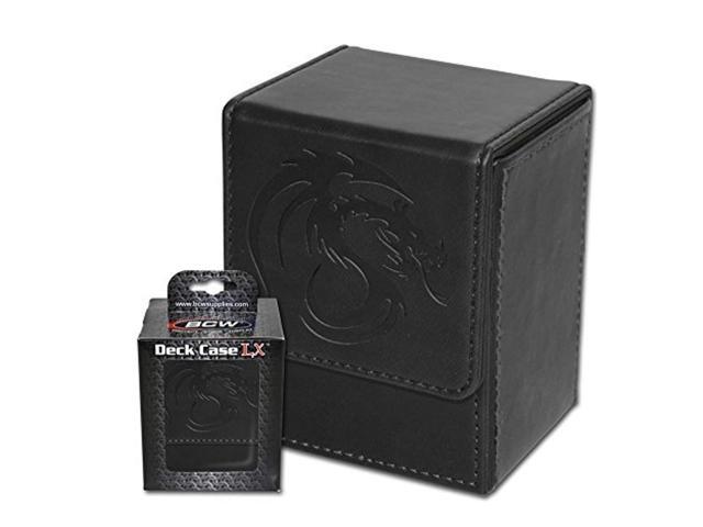 bcw premium black deluxe leatherette deck box plus 80 black double matte deck guard sleeves for collectable gaming cards like m