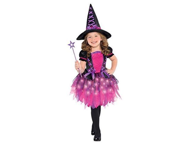 amscan light-up sparkle witch halloween costume for toddler girls 3-4t with included accessories