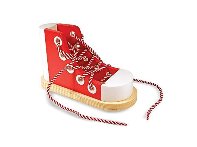 melissa & doug deluxe wood lacing sneaker (learn to tie a shoe educational toy encourages independence great gift for girls a