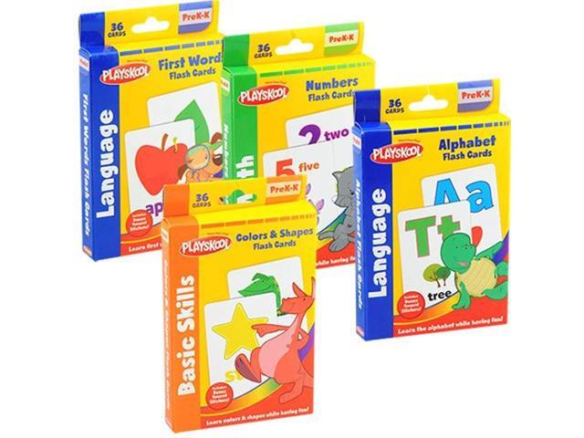 playskool prek-k flash cards - first words colors and shapes alphabet and numbers (set of 4)