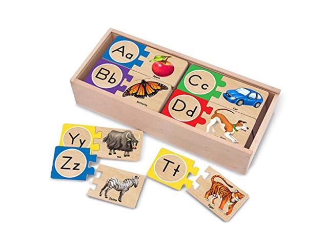 melissa & doug self-correcting alphabet letter puzzles (developmental toys wooden storage box detailed pictures 52 pieces g