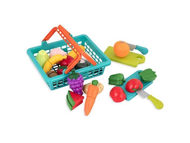 battat - farmers market basket - toy kitchen accessories - pretend cutting play food set for toddlers 3 years + (37-pcs)