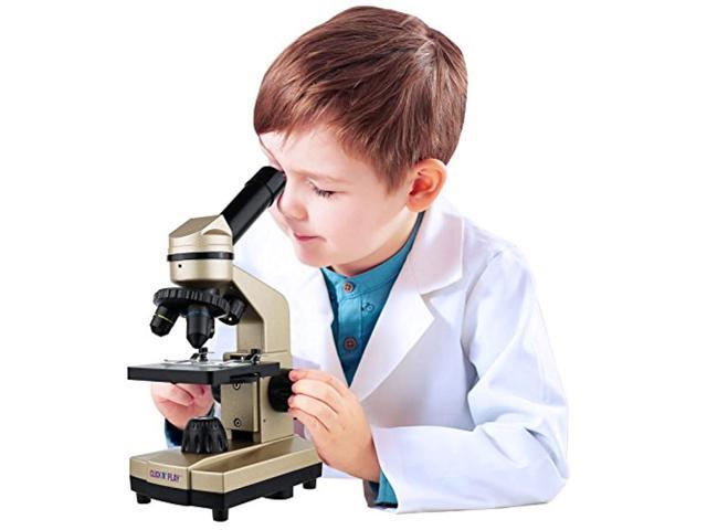 click n' play microscope for kids 3 magnification levels 40x 100x 400x includes slides science experiments & accessories portab
