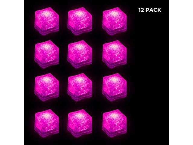 (12 pack) light-up led ice cubes with changing lights and on/off switch (pink)