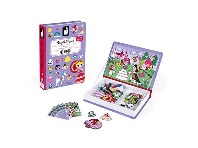 janod magnetibook 63 pc magnetic princess costumes dress up game for imagination play - book shaped travel/storage case include