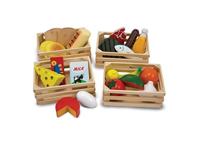 melissa & doug food groups - wooden play food (pretend play 21 hand-painted wooden pieces and 4 crates great gift for girls a