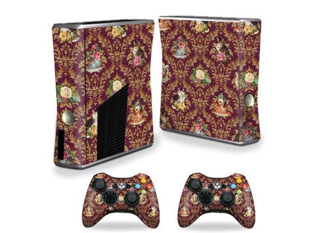 mightyskins skin compatible with xbox 360 s console - teatime cat damask protective durable and unique vinyl decal wrap cov