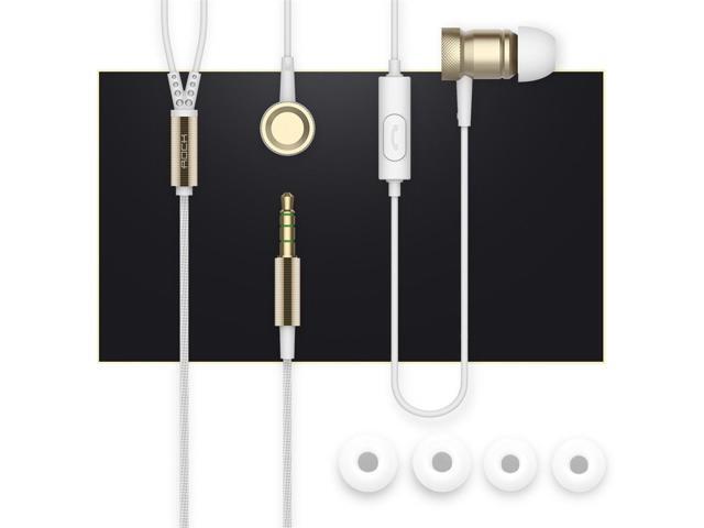 Luxury Aluminum 35mm Jack Stereo Earphone Headphone With Mic For Phones Golden
