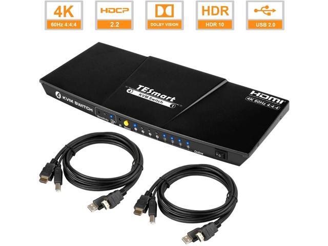 TESmart HDMI KVM Switch 4 ports 4 in 1 out support 4k 3840*2160@60Hz 4:4:4 Support HDR 10 and Dolby Vision Complaint with HDCP 22 With