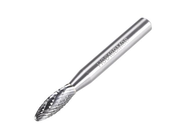 Tungsten Carbide Rotary Files 1/4' Shank Double Cut Flame Shape Rotary Burrs Tool 6mm Dia for Die Grinder Drill Bit Wood Soft Metal Carving