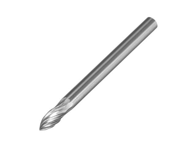 Tungsten Carbide Rotary Files 1/8' Shank Single Cut Flame Shape Rotary Burrs Tool 3mm Dia for Die Grinder Drill Bit Alloy Steel Hard Metal