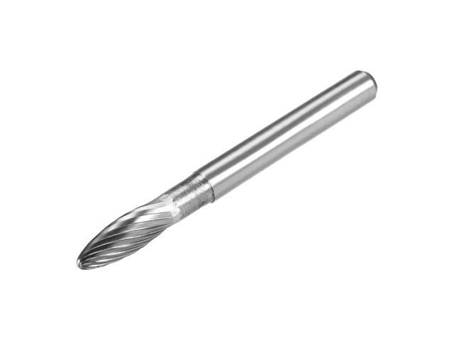 Tungsten Carbide Rotary Files 1/4' Shank Single Cut Flame Shape Rotary Burrs Tool 6mm Dia for Die Grinder Drill Bit Alloy Steel Hard Metal