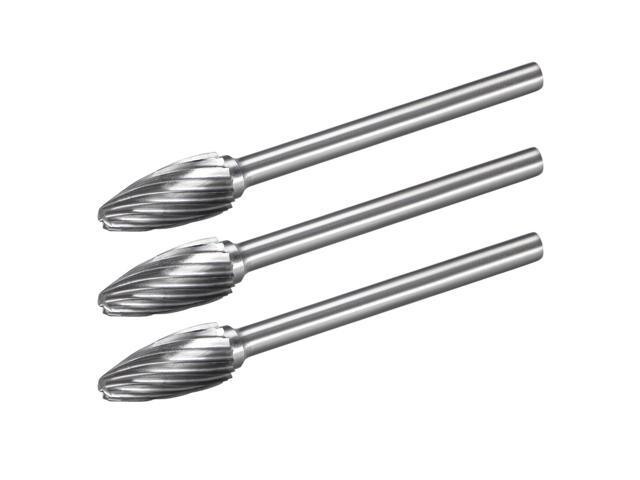 Tungsten Carbide Rotary Files 1/8' Shank Single Cut Flame Rotary Burrs Tool 6mm Dia for Die Grinder Drill Bit Alloy Steel Hard Metal Carving