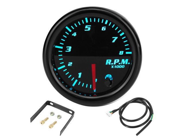 1 Set 2-1/16' 52mm 7 Color LED 8000 RPM Tachometer Gauge Black Dial Power Harness for Car