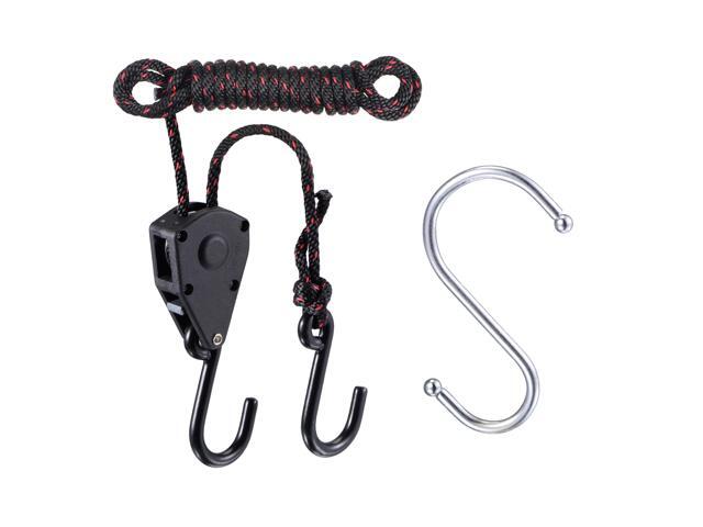 Adjustable Rope Hanger 1/8' 75lb Capacity Per Ratchet with Plastic S Hook for Gardening Grow Light Fixtures 2 in 1 Set