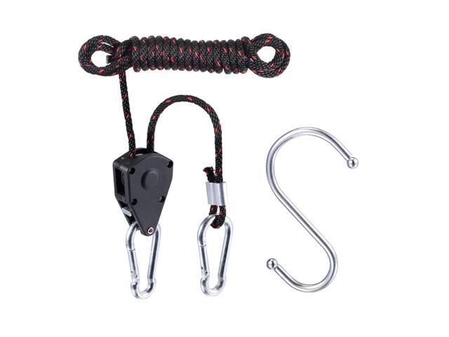 Adjustable Rope Hanger Crimped 1/8' 75lb Capacity Per Ratchet with Carabiner S Hook for Gardening Grow Light Fixtures 2 in 1 Set