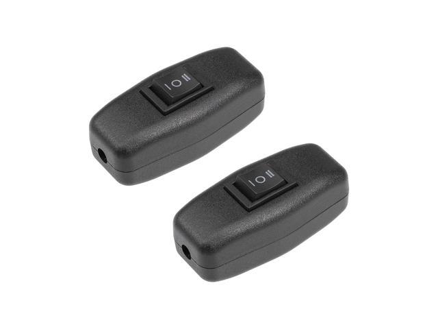 Inline Cord Switch AC 250V 3A On-Off-On Control DPDT Feed-Through Rocker Switch for Bedroom Table Lamp Desk Light Black (Pack of 2)