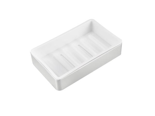 Soap Dish Holder Aluminum Detachable Double Layers Saver Tray with Glue (Silver)