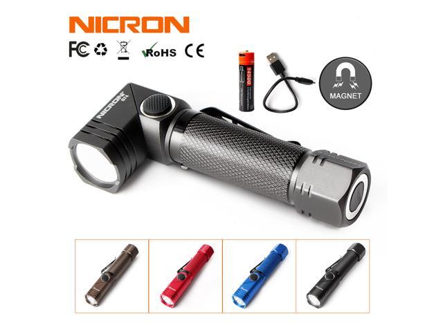 NICRON Rechargeable Led Flashlight Handfree Dual Fuel 90 Degree Twist Rotary Clip 600LM Waterproof Magnet Mini Lighting LED Torch Outdoor B74