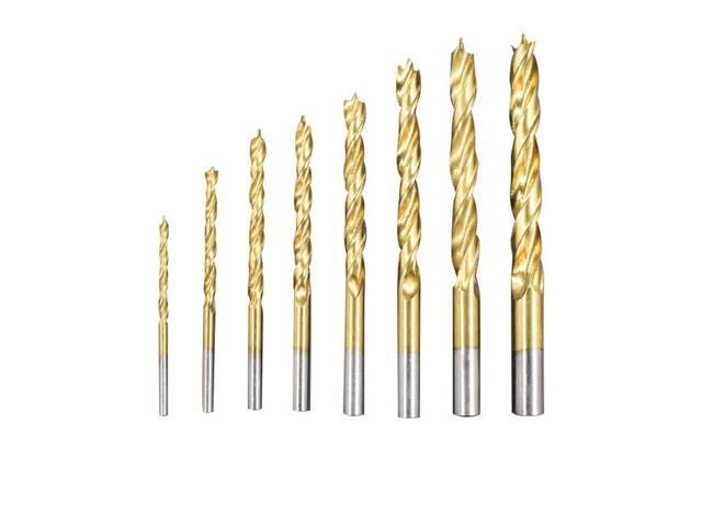 8 Piece Set 3-10Mm Titanium-Plated Woodworking Three-Point Drill Set Wood Timber Drilling Tool Clearing Woodworking Drill