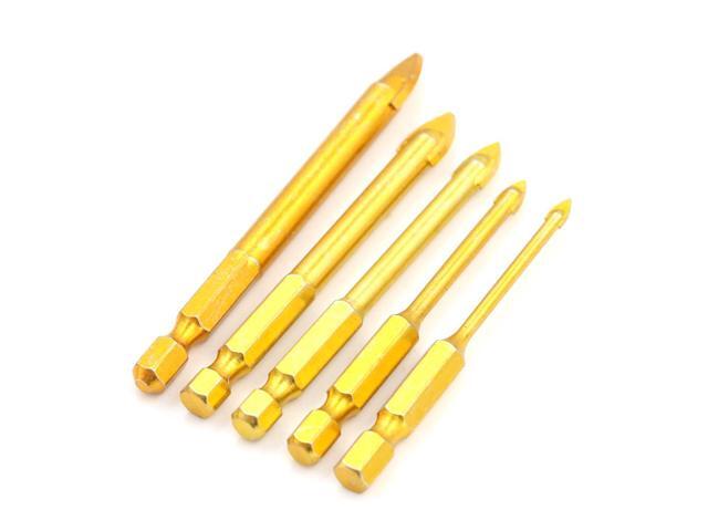 5Pcs Hex Ti Porcelain Spear Head Drill Bit Ceramic Tile Glass Drill Bits Set For Power Tool Accessories Gold-color