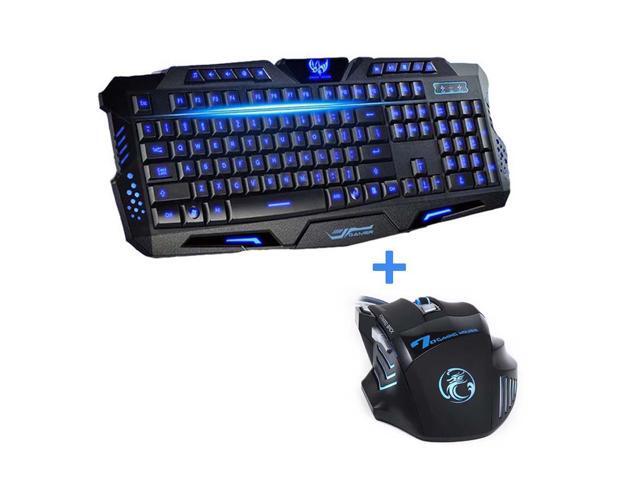 Newest Tri-color USB Wired LED Backlit Laptop Computer Gamer Keyboard Mouse Combo Optical Professional 7 Buttons 5500 DPI Mice