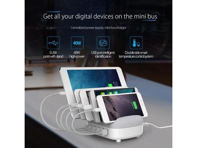 Mobile Phone USB Charger 5 Ports 5V 24A 40W Charging Station Phone Holder for iPhone Samsung Huawei Smartphone Charger