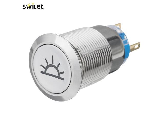 12V 19mm Car Push Latching Button Blue Dome Light LED Metal Switch Silver Self-Hold Push Button Switch 5 Colors