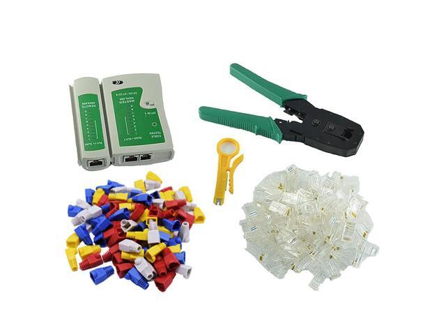 Multifunction RJ11 RJ45 Cat5 Cat6 Crimping Plier Network Crimper Tools Kit With 100 8P8C Connector Cable Tester 100 Plug Cover