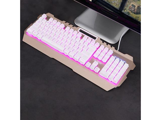 Ajazz 104 Keys 7-Color Backlight USB Wired Gaming Keyboard Splashproof Capacitive Feel Keyboard Waterproof Metal Decking