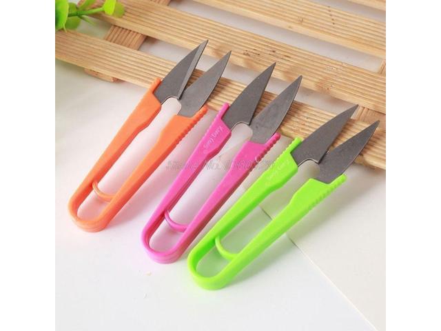 Stainless Steel U Shape Mini Scissor Anti Slip Plastic Handle Stitch Sewing Snip Thread Cut Line Trimming Nipper Household Tool