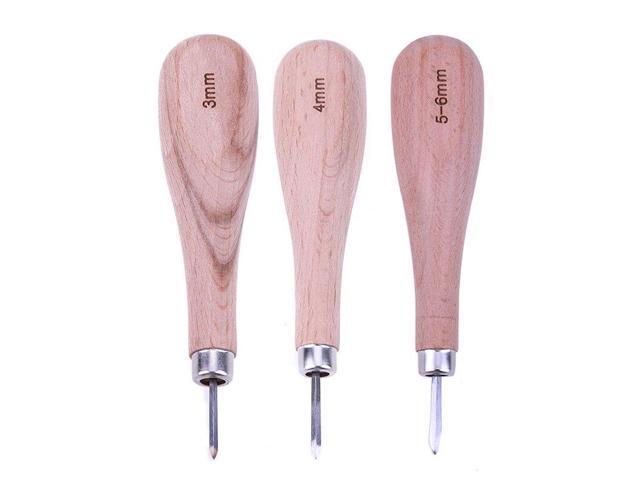 3mm 4mm 5-6mm Leather Tools Craft Sewing Awl Wooden Handle Sewing Awl Stitcher Needle Kit Tool for Leather Stitching Sewing