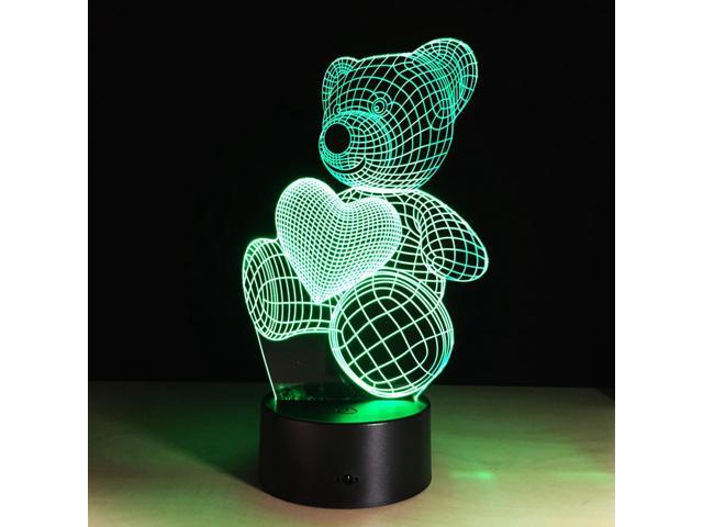 Cartoon Cute Heart Bear Shape Acrylic LED Lamp 3D Baby Night Light Sleeping Lighting For Children Night Light Xmas SA714 T45