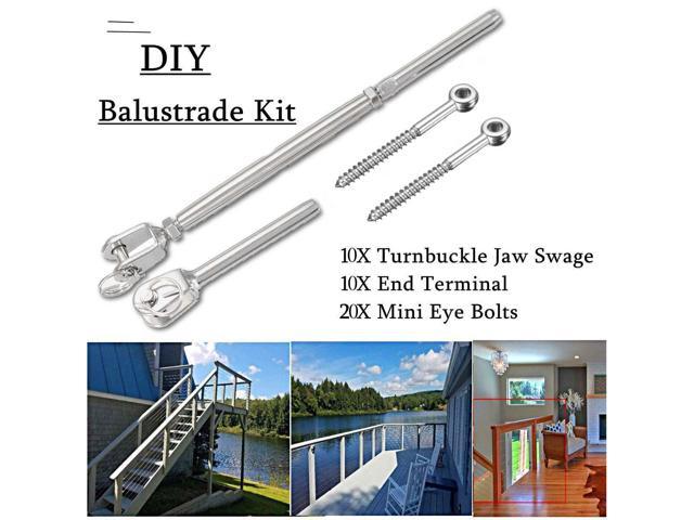 10 Sets Silver Stainless Steel Wire Rope DIY Balustrade Accessories Set For Deck Cable Railing Kit Fork Turnbuckle Hand Tool Set