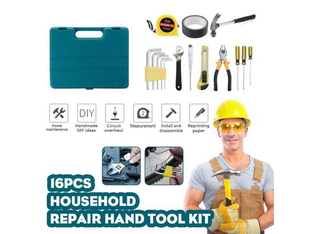 16 in 1 Hand Tool Set Household Repair Hand Tool Kit with Plastic Toolbox Storage Case Home Repair Tool Set Hand Tools