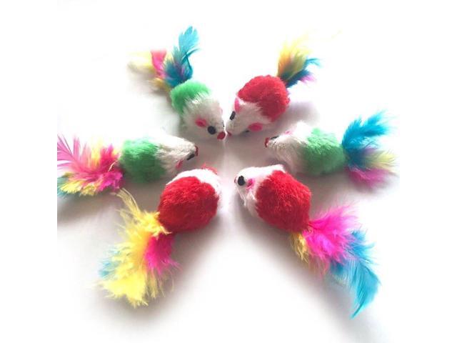 10Pcs/lot Soft False Mouse Toys for Pet Cat Sound Playing Toys Mouse with Colorful Feather Cats Kitten Funny Toys