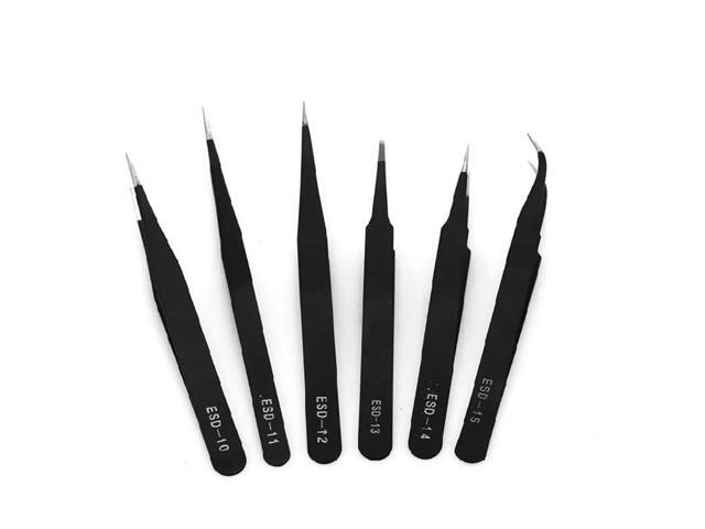 6PCS Tweezers DIY Tools Electronic Part Repair Tools Anti-Static ESD Stainless Steel Tweezers Rework Tool Set